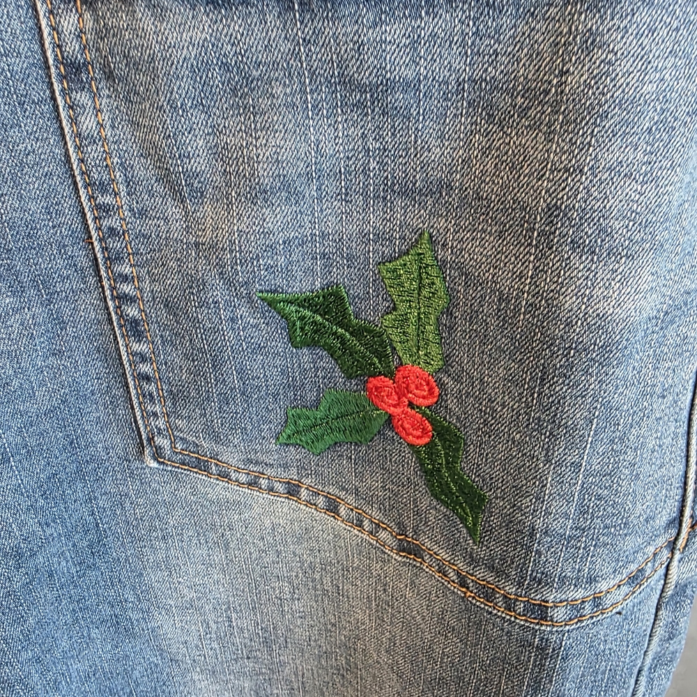 Flamingals Festive Blue Boot Cut Jeans with Holiday Embroidery - Picture 4 of 7